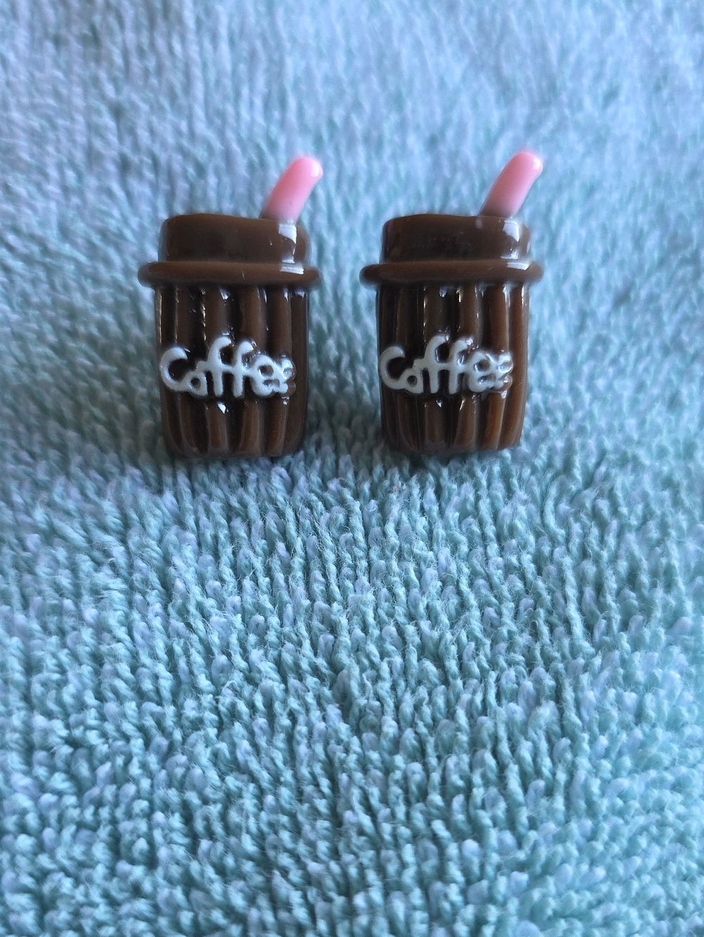 Coffee Cup Stud Earrings in Brown and Pink - Unbranded
